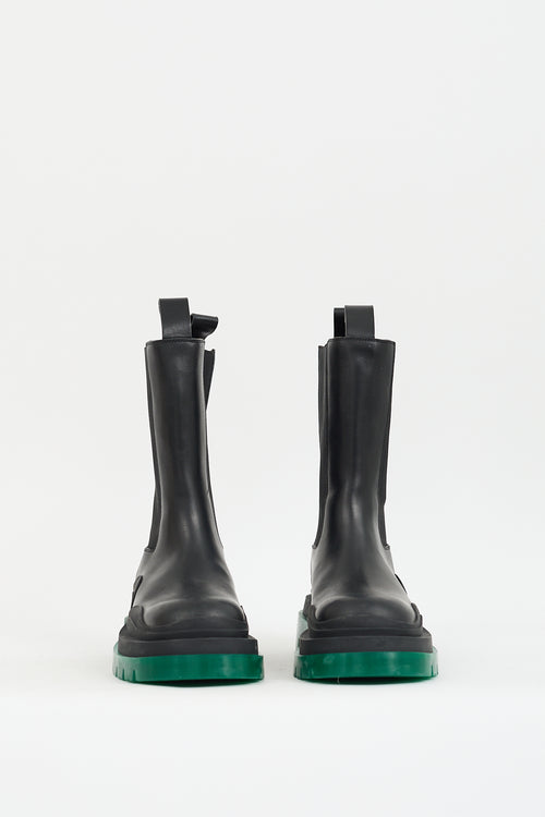 Black 
Green Leather Chelsea Tire Boot