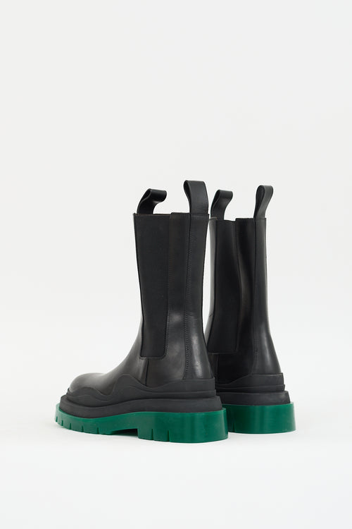 Black 
Green Leather Chelsea Tire Boot