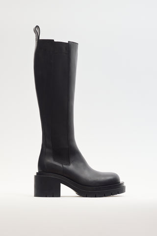 Bottega Veneta Black Leather Lug Knee High Chelsea Boot