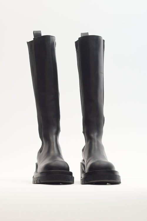 Bottega Veneta Black Leather Lug Knee High Chelsea Boot