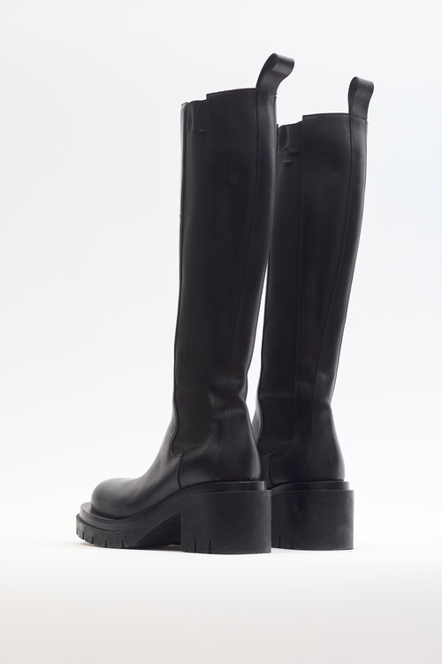 Bottega Veneta Black Leather Lug Knee High Chelsea Boot