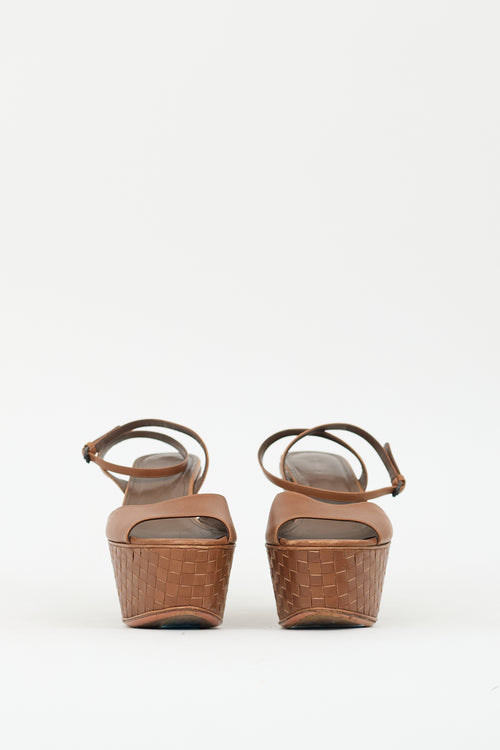 Bottega Veneta Brown Leather Intrecciato Platform Sandal