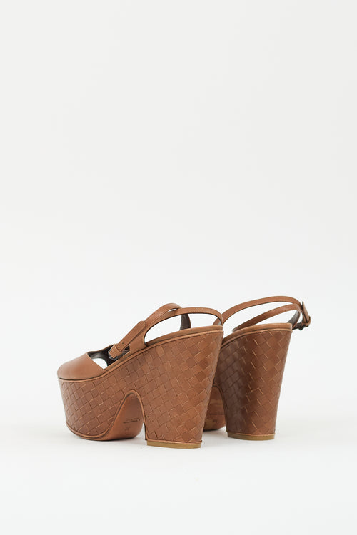 Bottega Veneta Brown Leather Intrecciato Platform Sandal