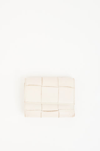 Bottega Veneta White Leather Intrecciato Trifold Wallet