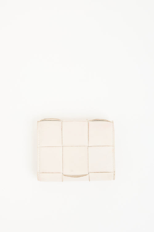 Bottega Veneta White Leather Intrecciato Trifold Wallet