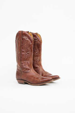 Boulet Leather Embroidered Cowboy Boot