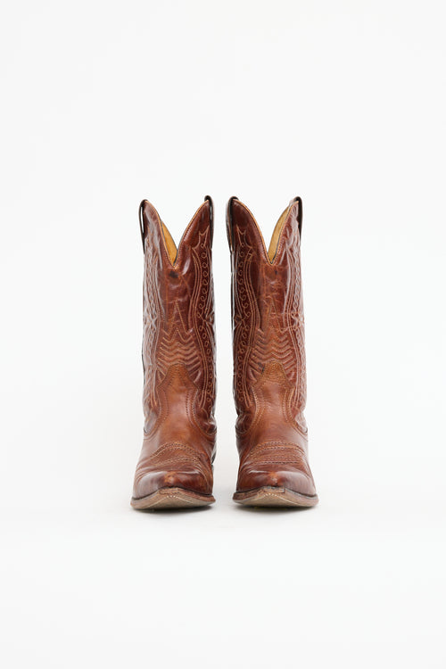 Boulet Leather Embroidered Cowboy Boot