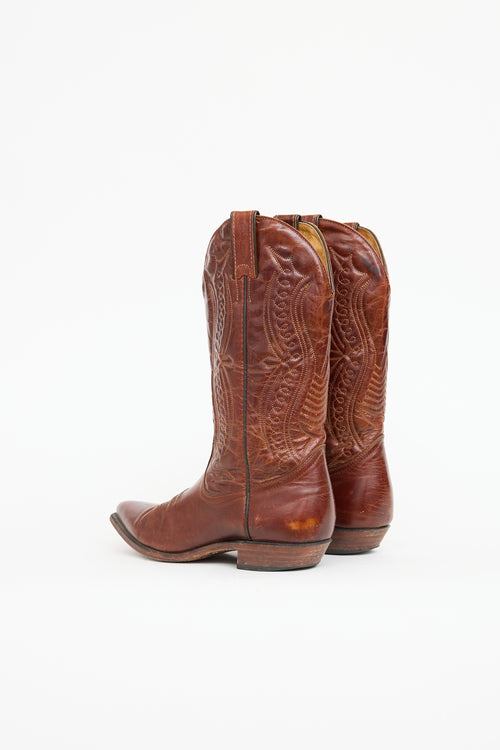 Boulet Leather Embroidered Cowboy Boot