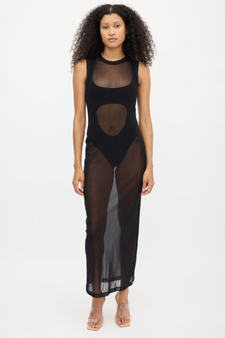 Brandon Maxwell Black Sheer Mesh Maxi Dress