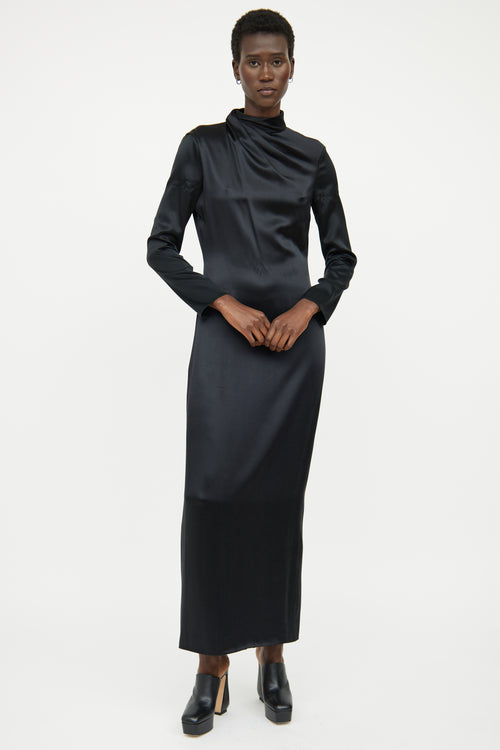 Brandon Maxwell Black Silk Long Sleeve Dress