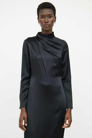 Brandon Maxwell Black Silk Long Sleeve Dress