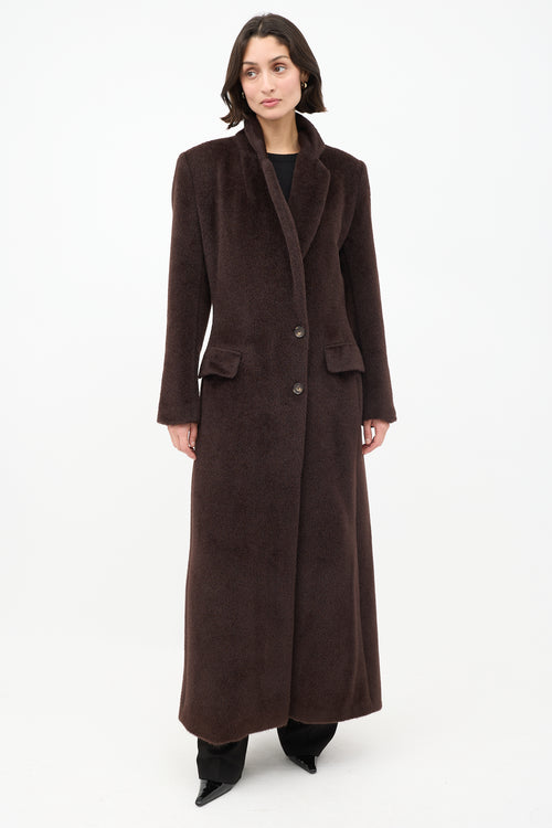 Brandon Maxwell Brown Fuzzy Two Pocket Long Coat