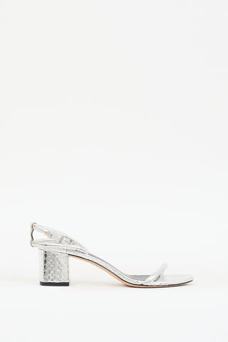 Brian Atwood Silver Textured Leather Ankle Strap Sandal