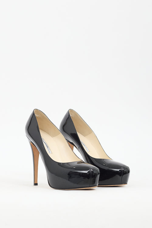 Brian Atwood Black Patent Leather Platform Pump