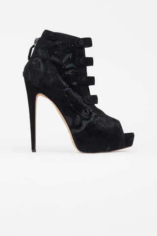 Brian Atwood Black Textured Peep Toe Pump