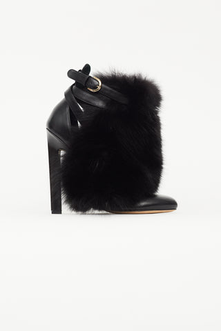 Brian Atwood Black Leather 
Fur Boot