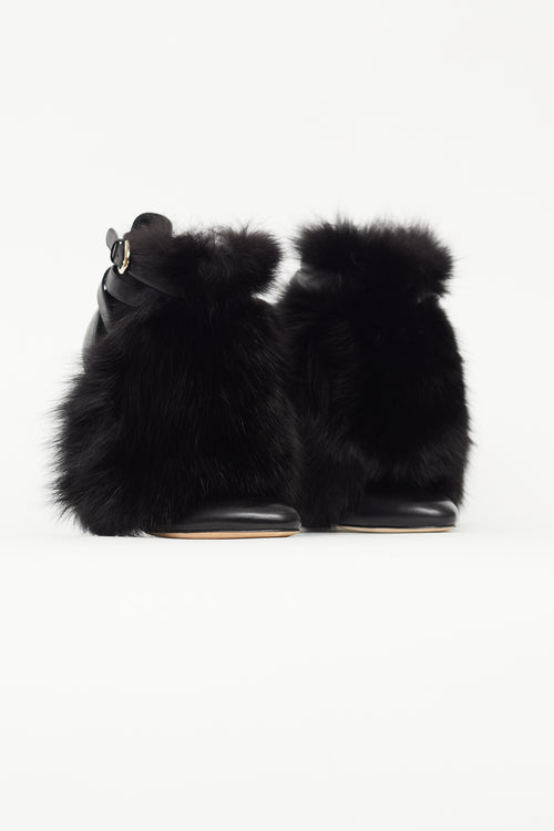 Brian Atwood Black Leather 
Fur Boot