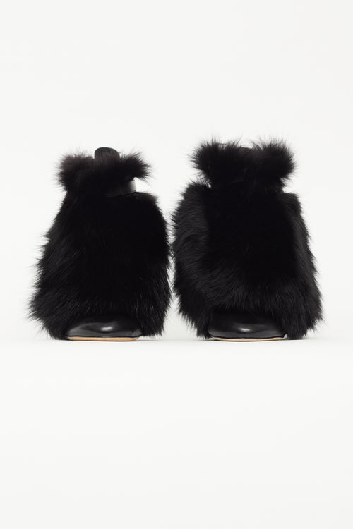 Brian Atwood Black Leather 
Fur Boot