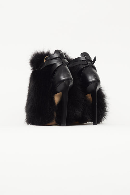 Brian Atwood Black Leather 
Fur Boot