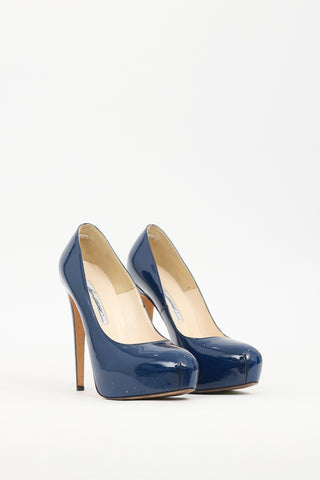 Brian Atwood Blue Patent Leather Platform Pump