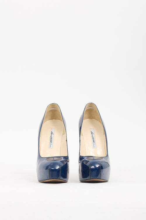 Brian Atwood Blue Patent Leather Platform Pump