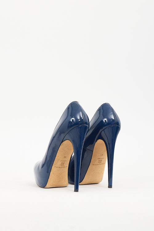 Brian Atwood Blue Patent Leather Platform Pump