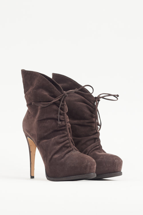 Brian Atwood Brown Suede Ruched Bootie