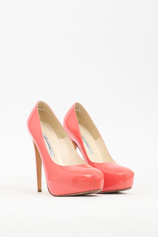 Brian Atwood Orange Patent Leather Platform Pump