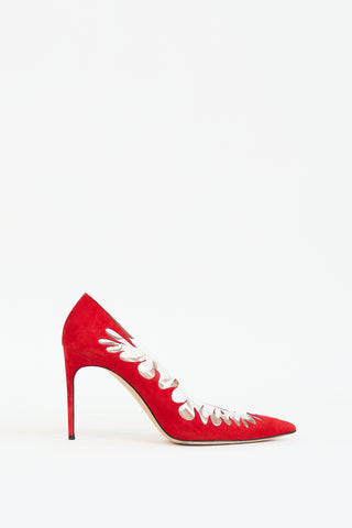 Brian Atwood Red 
Clear Suede 
PVC Victory Cut Out Pump