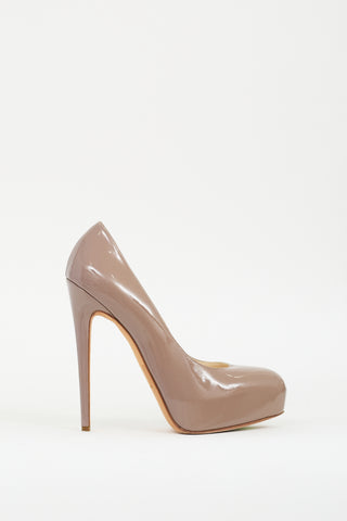 Brian Atwood Taupe Patent Platform Pump