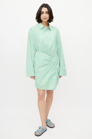 Brigette Herskind Green 
White Stripe Long Shirt Dress