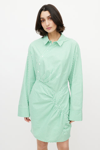 Brigette Herskind Green 
White Stripe Long Shirt Dress