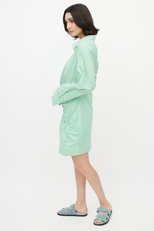 Brigette Herskind Green 
White Stripe Long Shirt Dress