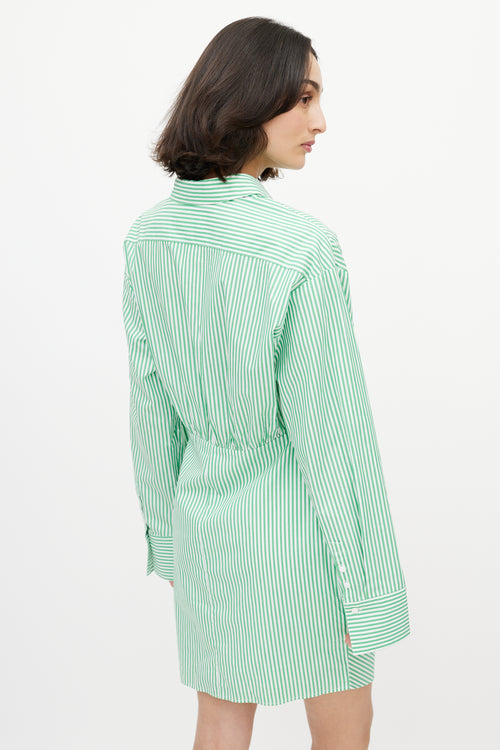 Brigette Herskind Green 
White Stripe Long Shirt Dress