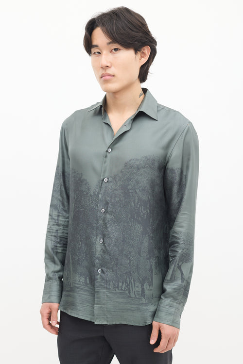 Brioni Green Silk Printed Shirt