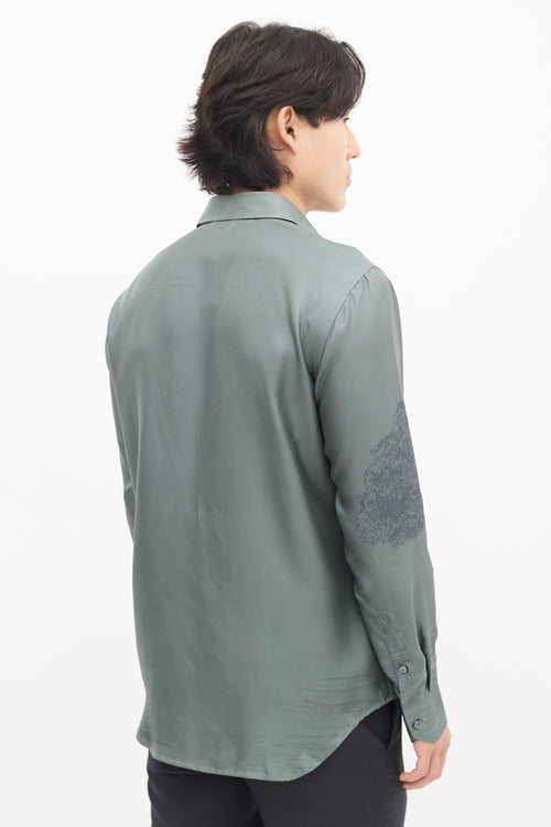 Brioni Green Silk Printed Shirt