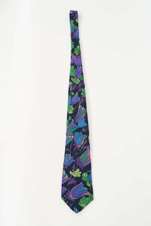 Brioni Purple 
Multicolour Silk Floral Jacquard Tie