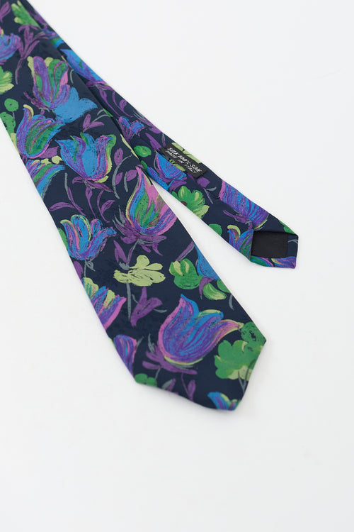 Brioni Purple 
Multicolour Silk Floral Jacquard Tie