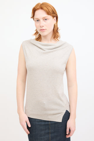 Brochu Walker Beige Wool Knit Cowl Neck Top