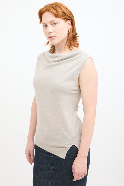 Brochu Walker Beige Wool Knit Cowl Neck Top