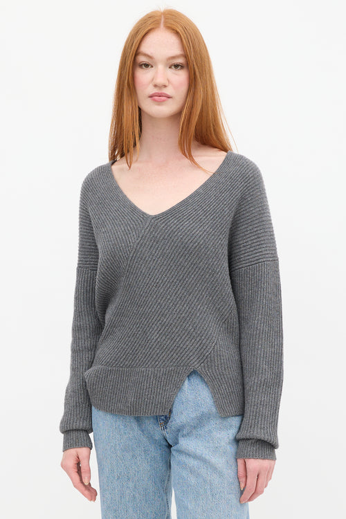 Brochu Walker Grey Wool Knit V-Neck Sweater