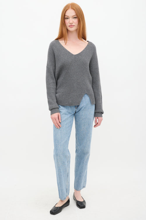 Brochu Walker Grey Wool Knit V-Neck Sweater