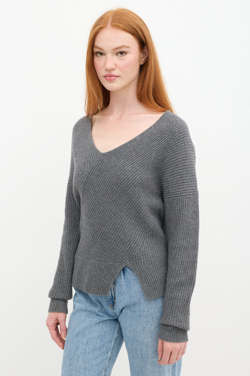 Brochu Walker Grey Wool Knit V-Neck Sweater