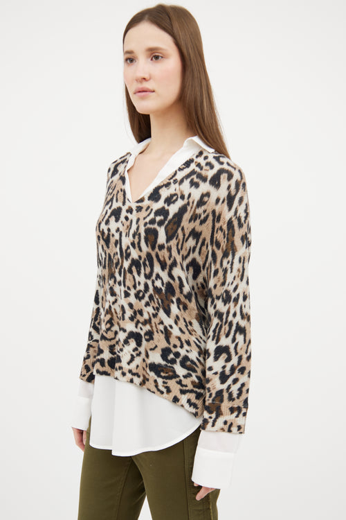 Brochu Walker White 
Beige Printed Shirt Sweater