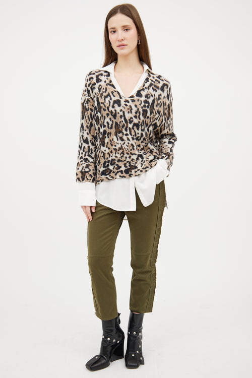 Brochu Walker White 
Beige Printed Shirt Sweater