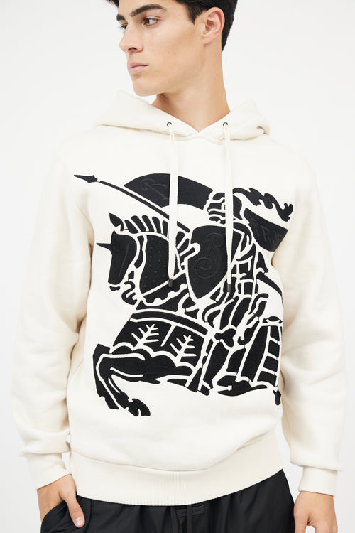 Burberry Cream 
Black Embroidered Crest Logo Hoodie