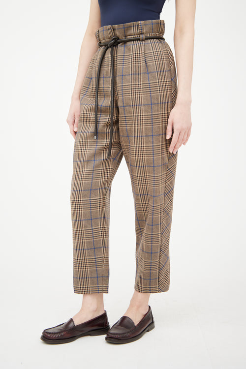 Brunello Cucinelli Beige 
Multicolour Wool Plaid Belted Trouser