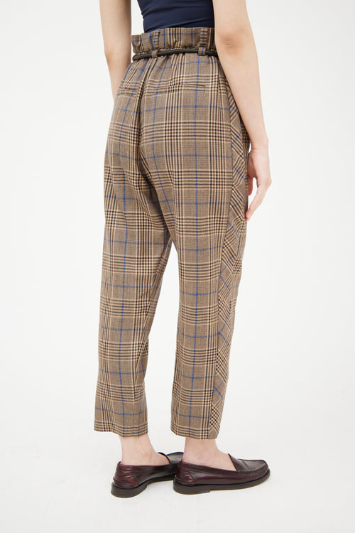 Brunello Cucinelli Beige 
Multicolour Wool Plaid Belted Trouser