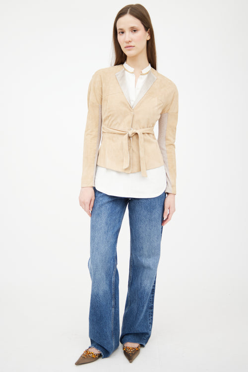 Brunello Cucinelli Beige Suede Belted Jacket