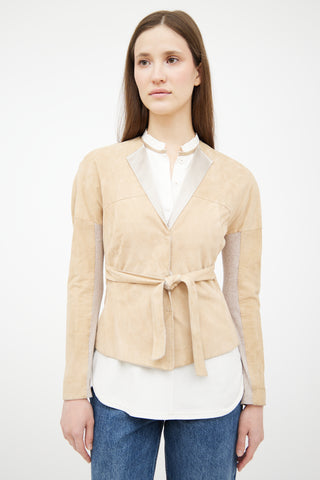 Brunello Cucinelli Beige Suede Belted Jacket